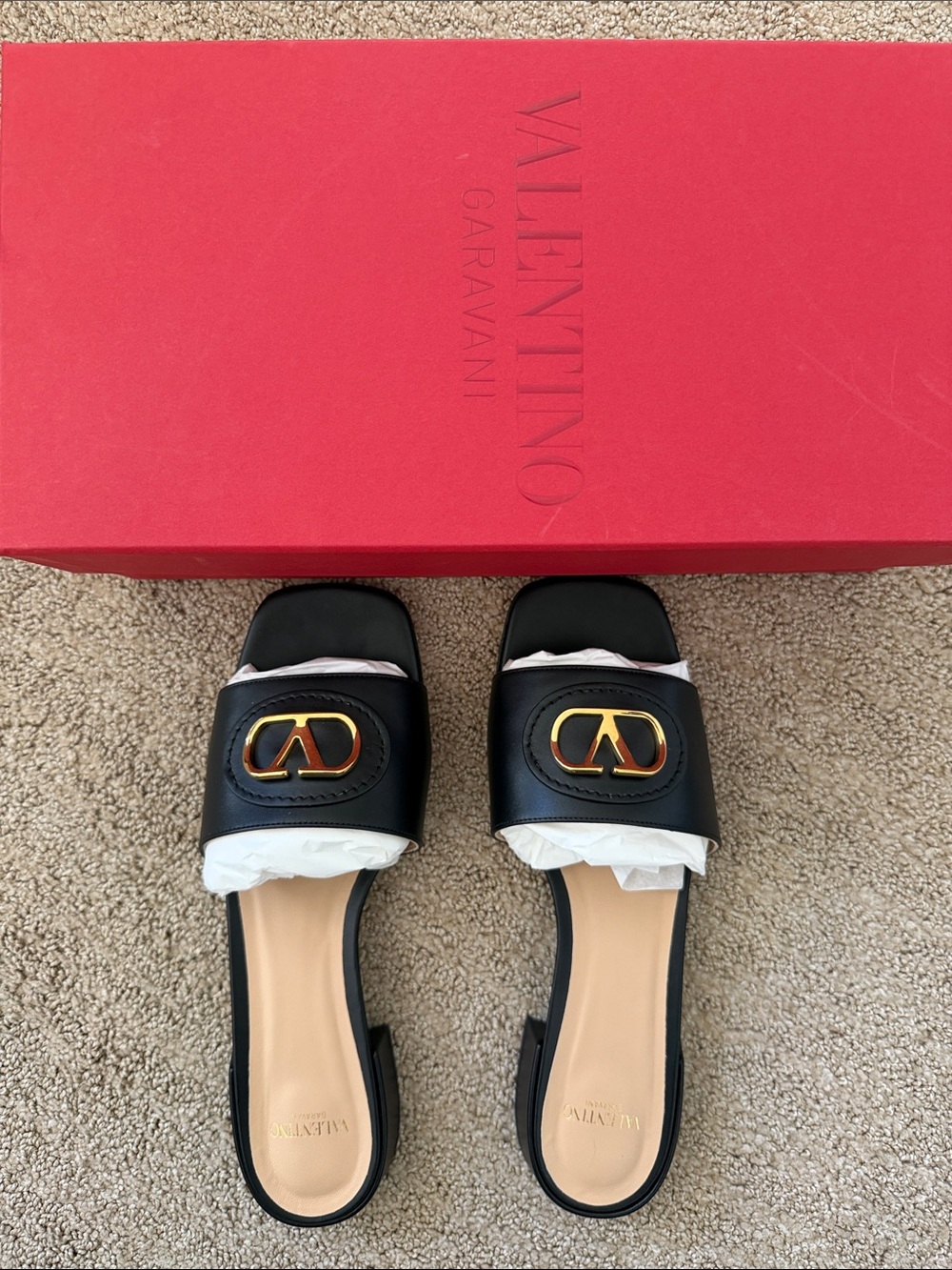Valentino Garavani Black Logo Slide Sandals size 38